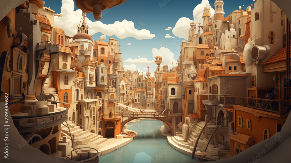 Enchanting Fantasy Cityscape with Majestic Architecture
