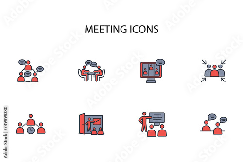 Meeting icon set.vector.Editable stroke.linear style sign for use web design logo.Symbol illustration.