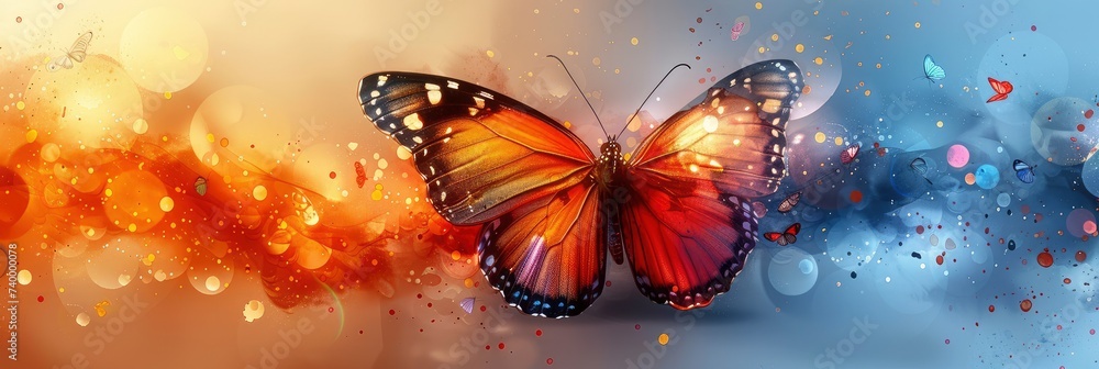 Watercolor butterflies in a variety of colors on a light background, Background Image, Background For Banner