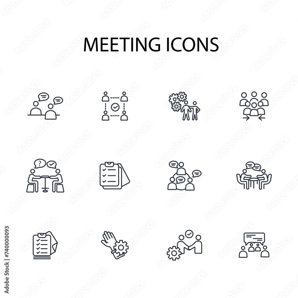 Meeting icon set.vector.Editable stroke.linear style sign for use web design,logo.Symbol illustration. Meeting icon set.vector.Editable stroke.linear style sign for use web design,logo.Symbol illustration.