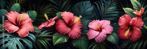 Wallpaper Mural Watercolor tropical leaves pattern, featuring lush greenery and vibrant flowers, Background Image, Background For Banner Torontodigital.ca