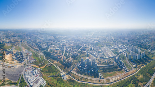 Istanbul  Turkey. Panorama of the city in the morning. Skyscrapers and residential areas. Highways. Aerial view