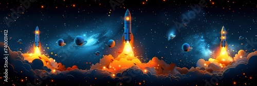 Whimsical pattern of space exploration with rockets and aliens, Background Image, Background For Banner