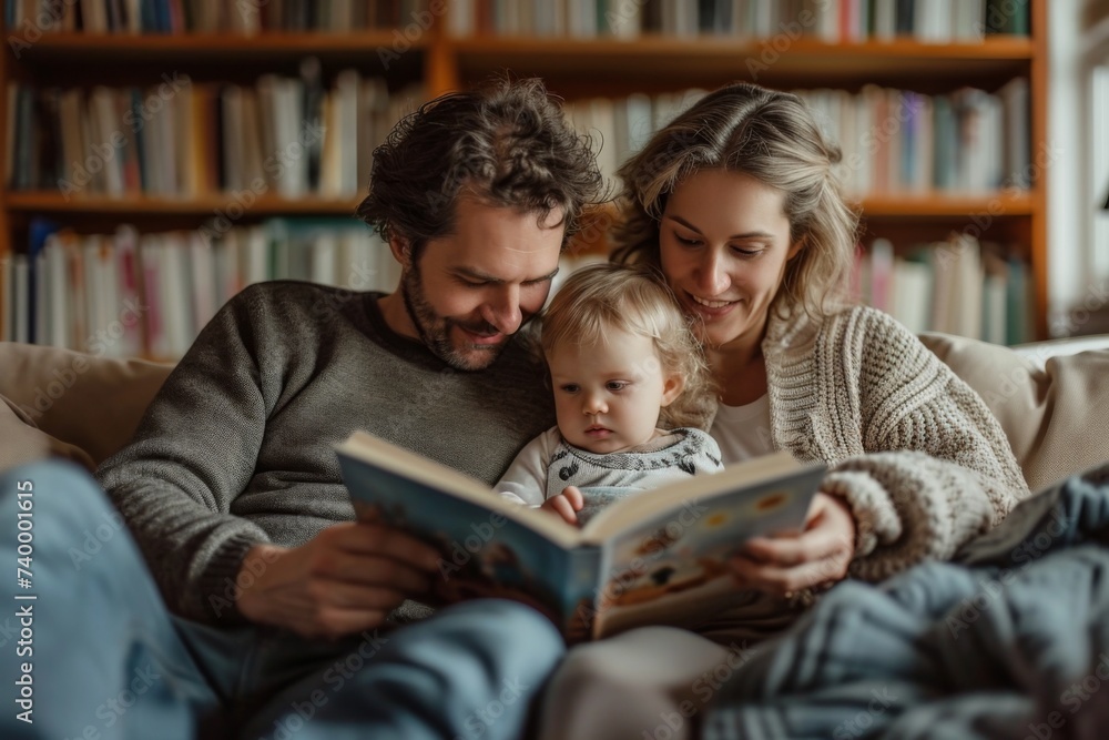 Portrait of parents and newborn baby. Father and mother kiss and hug a beautiful newborn child. Portrait of parents and newborn baby. Father and mother kiss and hug a beautiful newborn child.