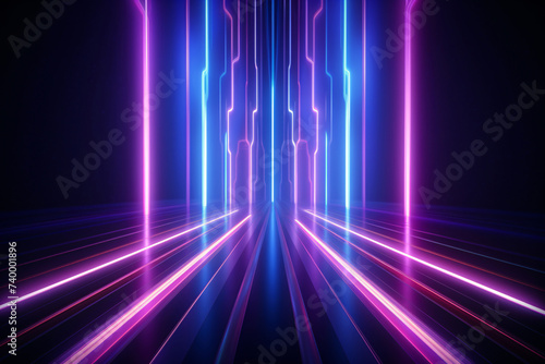 .Abstract Technology Futuristic Neon Lines on Dark Background