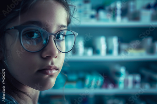 Pensive Girl in a Pharmacy