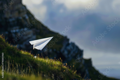 Paper Airplane Flying in the Mountains