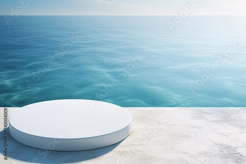 White Podium on Water, Minimalist Scene for Product Display © Patchaporn