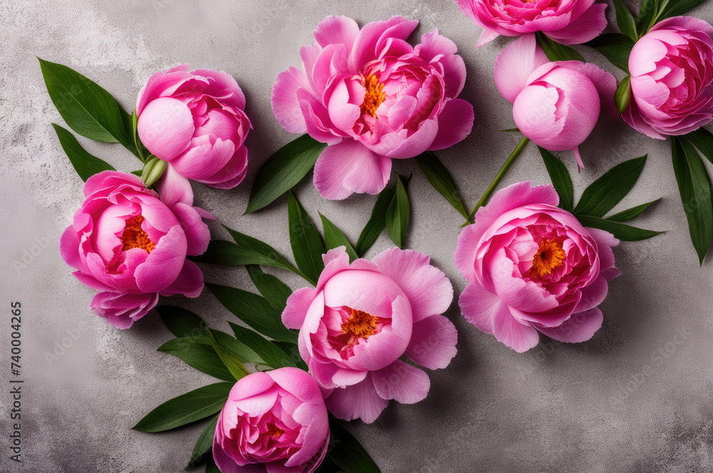 Pink Peony Blooms on Concrete Surface