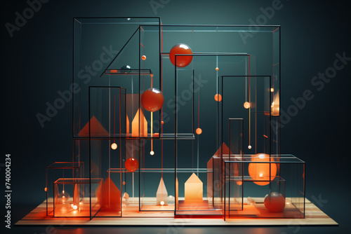 .3D Geometric Shapes Composition, Modern Abstract Art Background