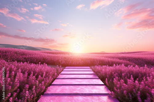 Lavender Field Podium, Surreal Product Display in 3D