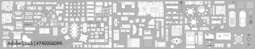 Set of linear icons. Interior top view. Vector Illustration. Floor plan icons set for design interior and architectural project photo