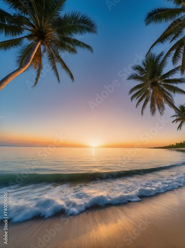 Palm Trees Framing the Beach Against Serene Sky
