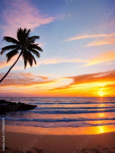 Palm tree against a tranquil beach