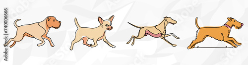 Verschiedene laufende Hunde: Pastellfarbene Lineart-Vektorgrafik-Bundle
