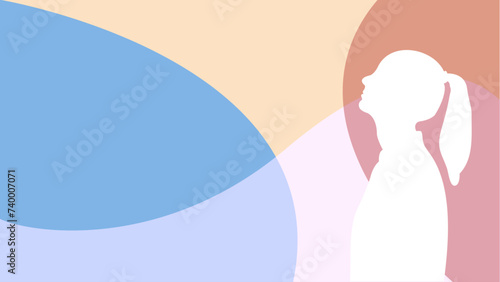 Silhouette of a woman looking up, thinking, placed on an abstract background. Vector illustration