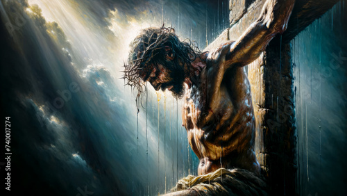 The Cross of Redemption: Jesus Christ Pouring out his Blood on the Cross as a Sacrifice for the Forgiveness of Sins. 