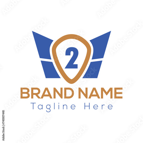 Wing Logo On Letter 2 Template. Wing On 2 Letter, Initial Wing Sign Concept Template 