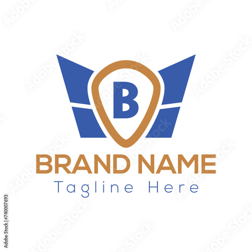 Wing Logo On Letter B Template. Wing On B Letter, Initial Wing Sign Concept Template 