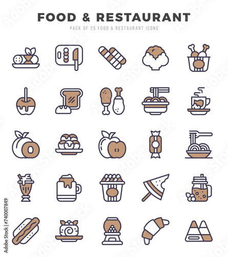 Set of Food and Restaurant Icons. Simple line art style icons pack.