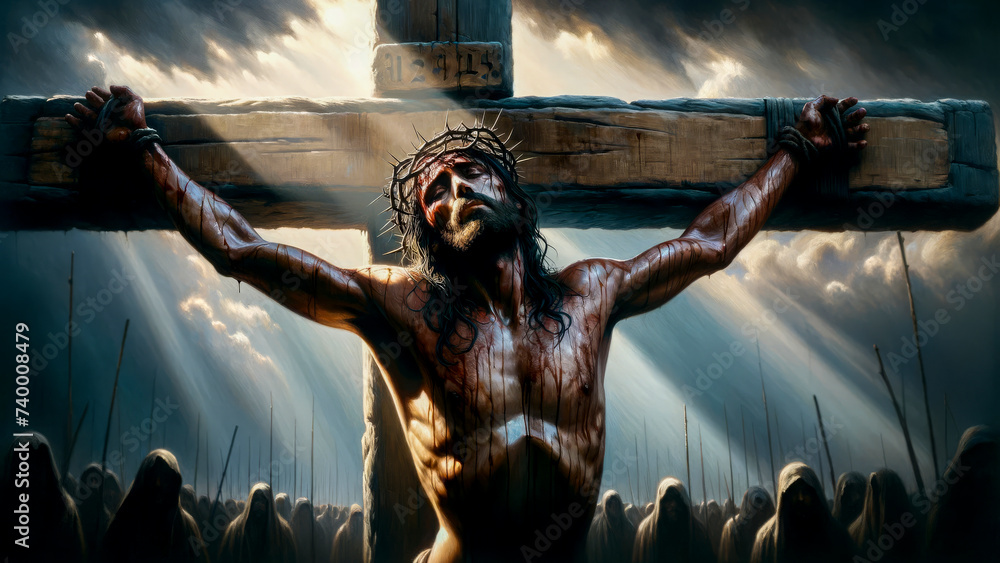 The Ultimate Sacrifice: Witnessing the Crucifixion of Jesus Christ on the Cross Amidst a Crowd ...