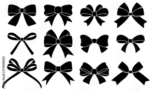 Ribbon bow icon set. Gift, present design elements. Holiday decoration concept. Vector illustration.
