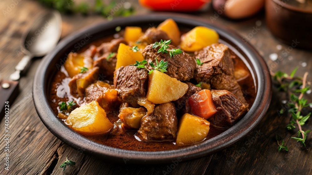Stewed meat with vegetables. Generative AI Stewed meat with vegetables. Generative AI