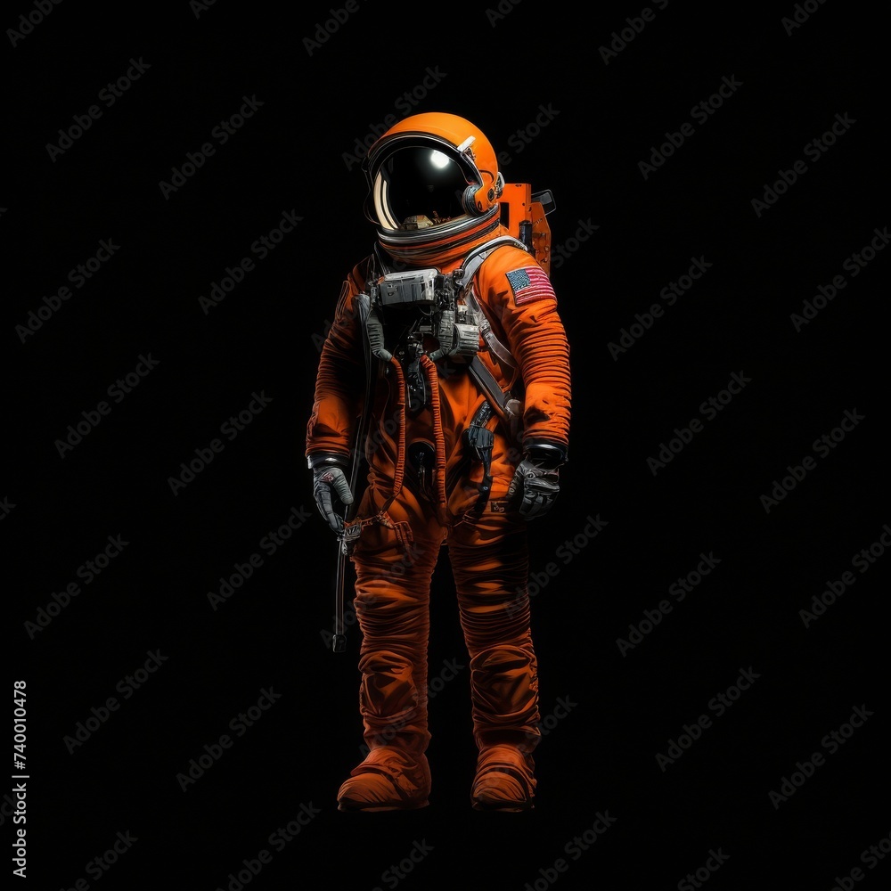 An astronaut, donning a vibrant orange pressure suit, prepares for a journey through the treacherous depths of space