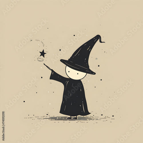 Cute stickman wizard casting a spell