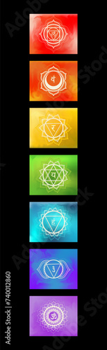 Vertical icon set of seven chakra symbols