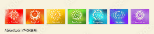 Vector illustration of seven chakra symbols