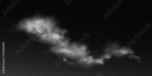 Fog or smoke, white smog clouds on floor, isolated transparent special effect. Vector illustration, morning fog over land or water surface, magic haze. 