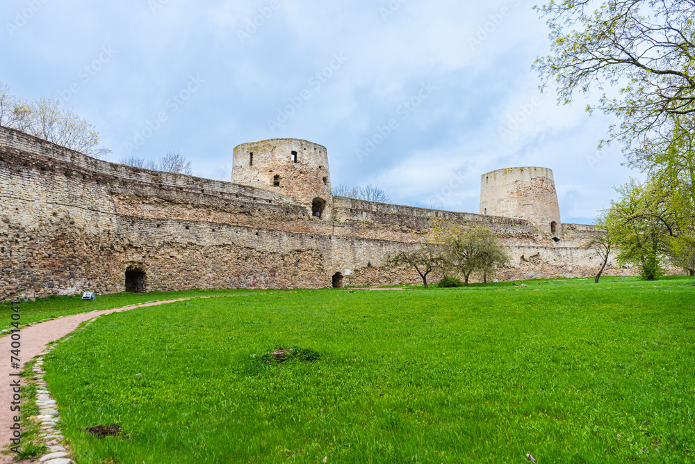 Walls and towers of the Izborsk fortress, Izborsk, Pskov region, Russia. High quality photo