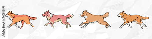 Rennende Australian Shepherd Hunde: Pastellfarbenes Lineart Vektorgrafik Bundle