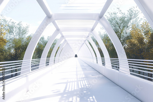 Fotografia, Obraz 3d render of a sleek white minimalist pedestrian overpass