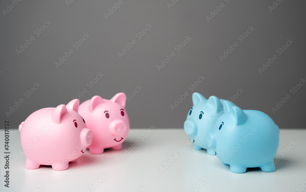 Piggy banks of different genders according to colors. Consumer patterns of men and women. Strategies for saving and saving money. Tips and lifehacks. Cashbacks and earnings.