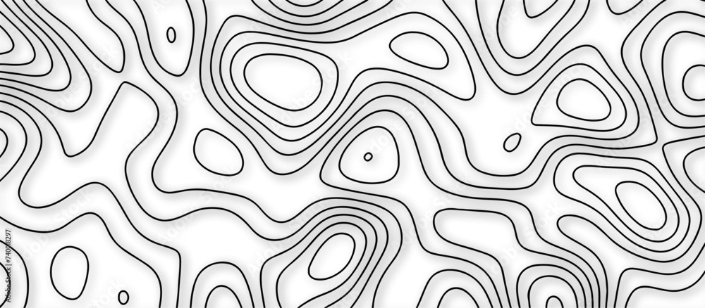 Abstract topography wavy line map background. vector illustration. topography map on land vector terrain Illustration. Black on white contours vector topography stylized height of the lines.	