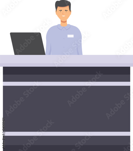 Adult desk happy icon cartoon vector. Help business. Support registration