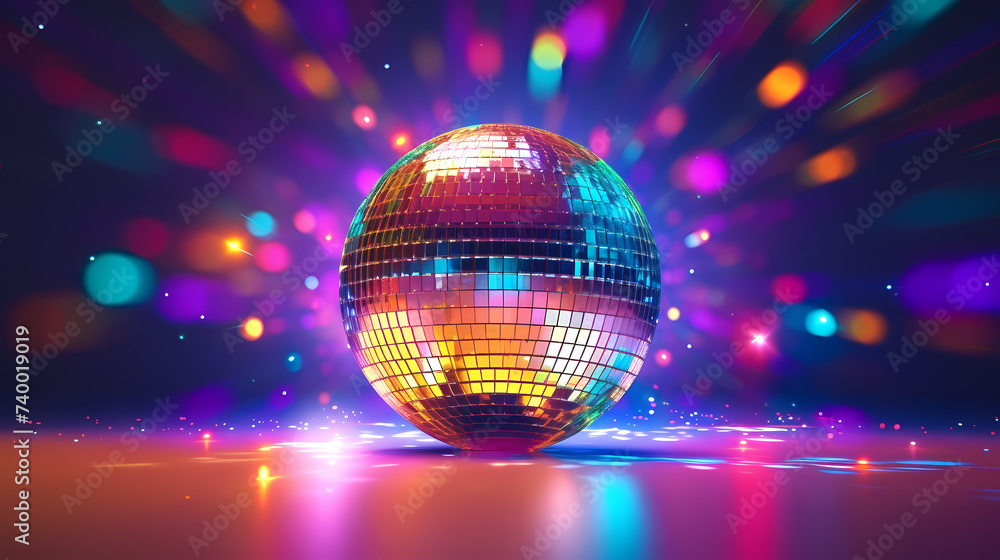 Obraz premium Disco ball sphere with colorful disco lights at party