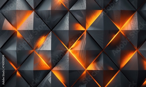 Fototapeta Naklejka Na Ścianę i Meble -  Rhombus grey and yellow glowing textured metal or wood 3D background or wallpaper