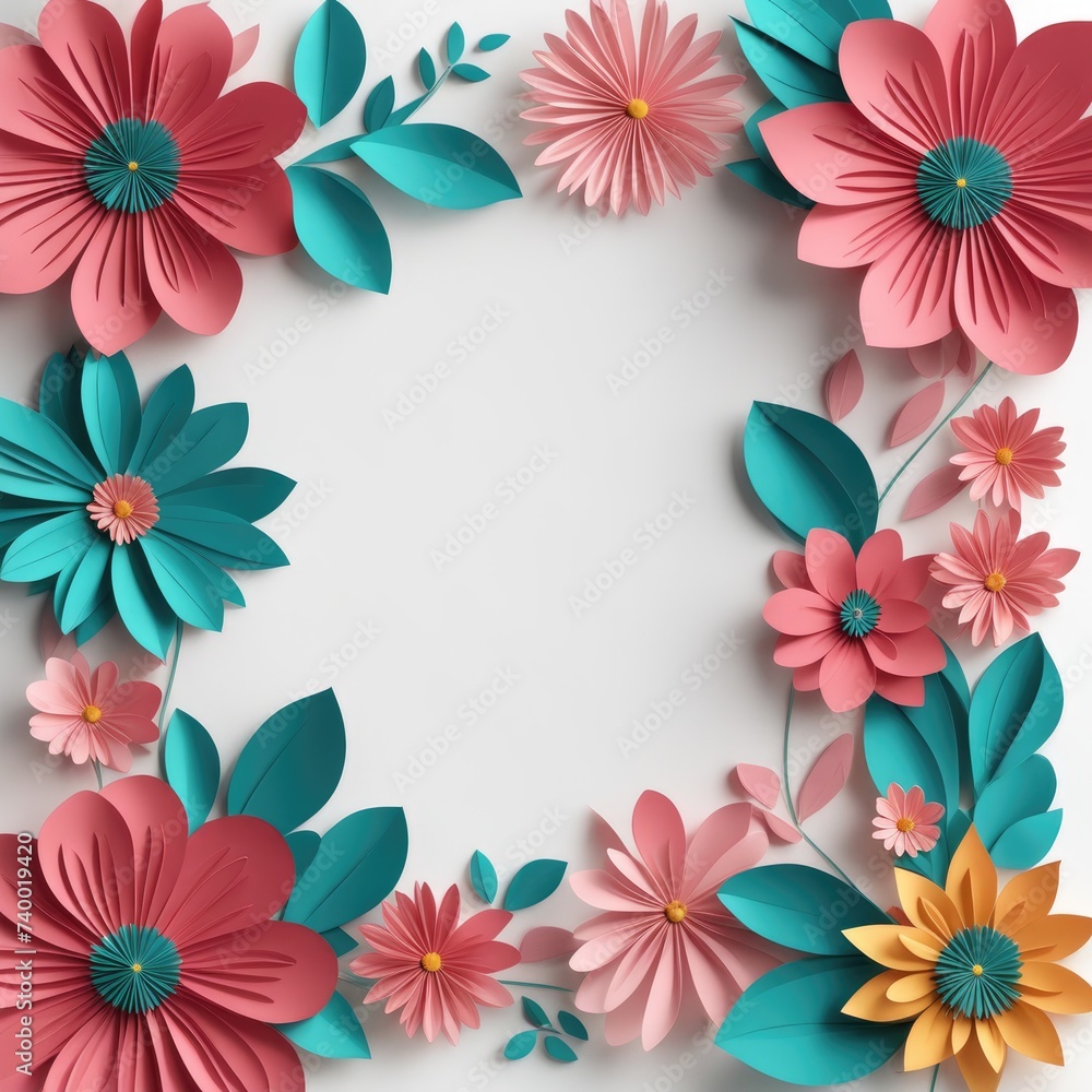 An inviting frame created by paper cutout flowers in a warm palette An inviting frame created by paper cutout flowers in a warm palette