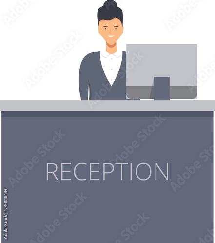 Reception intro desk icon cartoon vector. Support help. Lobby adult