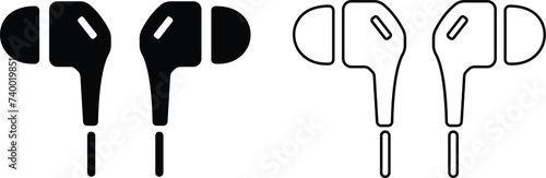 HandFree icon set. Headphones wireless earphones flat and line black vector collection isolated on transparent background. Headset silhouette earphone symbol computer technology icon. Hand free group.