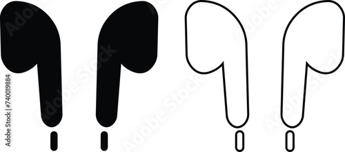 HandFree icon set. Headphones wireless earphones flat and line black vector collection isolated on transparent background. Headset silhouette earphone symbol computer technology icon. Hand free group.