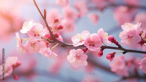 Cherry blossoms in full bloom create a soft and dreamy atmosphere