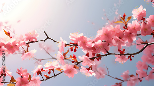 Cherry blossoms in full bloom create a soft and dreamy atmosphere