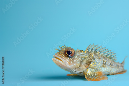 Mudskipper Fish on blue background copy space