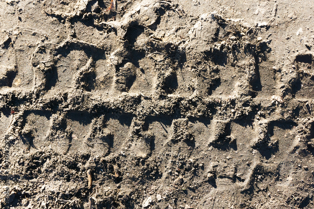 Sand tyre mark background. Tire track shape. Trail lines on brown sand pattern. Road construction site backdrop. Heavy machinery imprint. Wet mud vehicle wheel shape. Sand tyre mark background. Tire track shape. Trail lines on brown sand pattern. Road construction site backdrop. Heavy machinery imprint. Wet mud vehicle wheel shape.