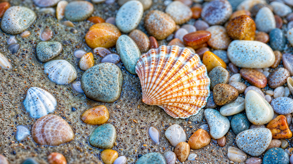Colorful Seashells and Pebbles on Beach Sand
Colorful Seashells and Pebbles on Beach Sand