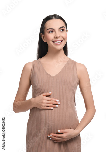 Beautiful happy pregnant woman isolated on white © New Africa